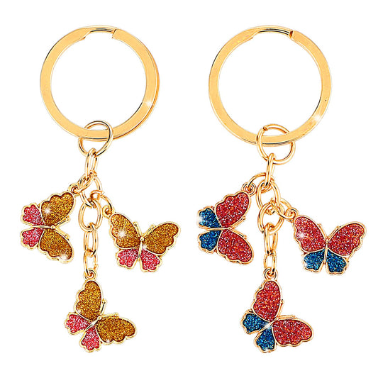 Bewudy 2Pcs Butterfly Keyrings For Women, Cute Keychain Girly Crystal Butterfly Keyring For Girls, Metal Key Ring Small Gift for Key Bag Purse Accessories