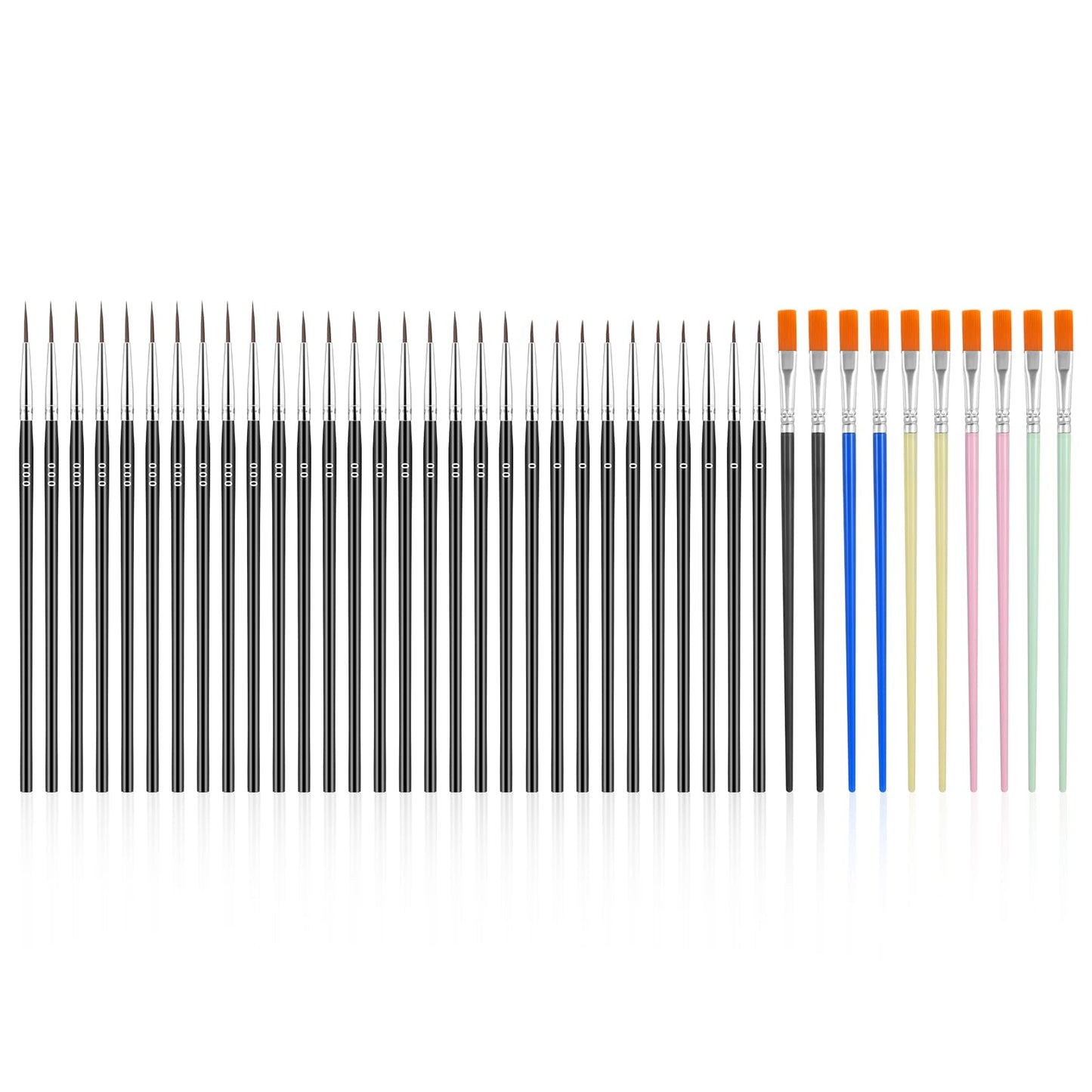 Yuanchu 40Pcs Fine Detail Paint Brush Set, Mini Small Painting Brushes with 4 Size #0#00#000 Liner Brush Flat Brush for Miniature 40k Model Crafts Watercolor Acrylics Oil Art Face Line Drawing