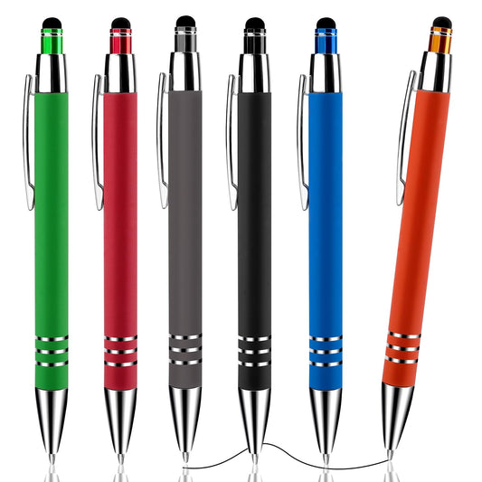 Andibro 2 in 1 Ballpoint Pen with Stylus Tip, 6 Pcs Retractable Ballpoint Pen 1.0mm Medium Point Pen Black Ink Writing Pen Multifunction Metal Stylus Pen for Touch Screens (Colorful)