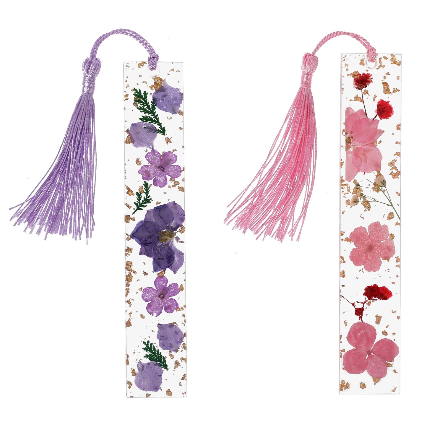 cobee Resin Dried Flower Bookmark, 2 Pieces Transparent Pressed Flower Bookmark Handmade Floral Page Marker with Tassel Cute Bookmark for Women Kids Book Lovers Holiday Gift
