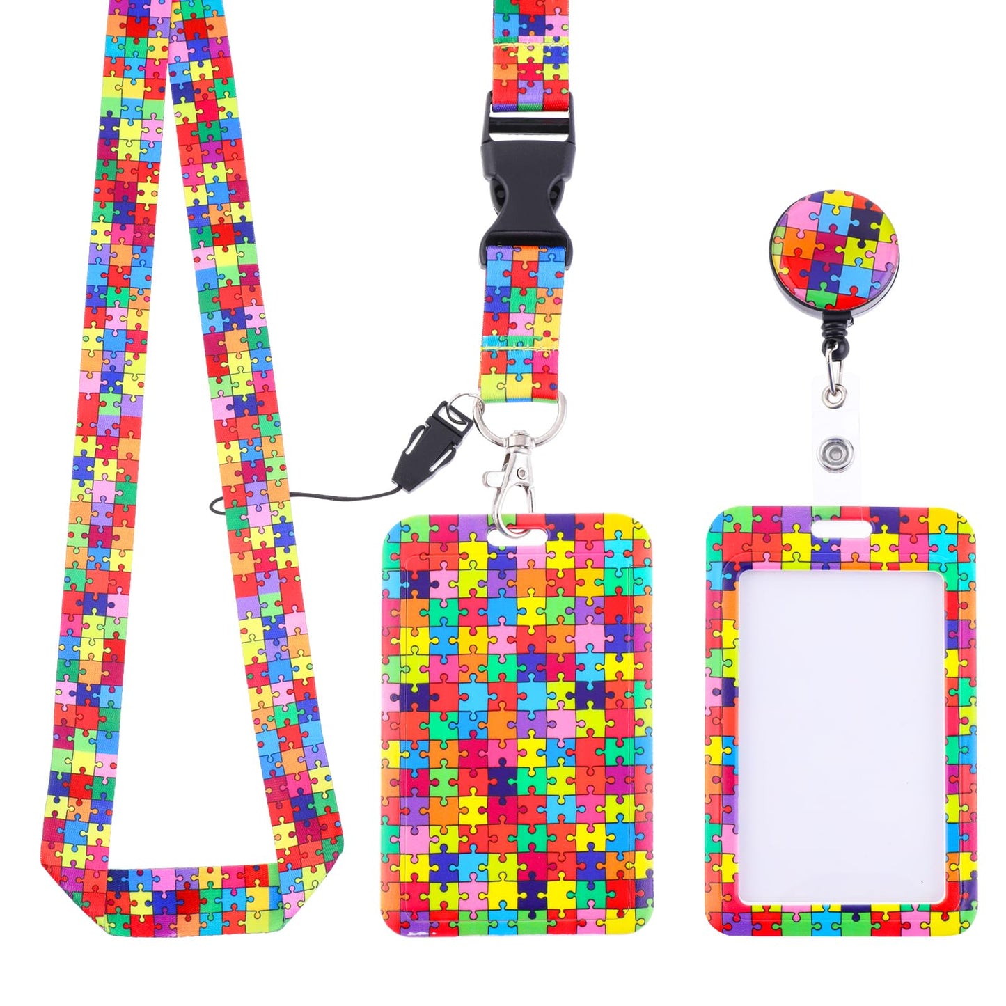 simarro ID Badge Holder with Breakaway Lanyard Set, Retractable Autism Awareness Easy Pull Lanyard Card Holder Fashionable Neck Crossbody Lanyard for ID Badges Keychain Card Name Tag Protector