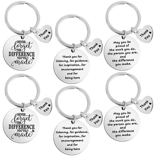 AOZUO 6Pcs Thank You Keychain, Appreciation Gifts Thankful Keychains with Heart Pendant Inspirational Keyrings Encouragement Presents for Team Coworker Nurse Teacher Employee