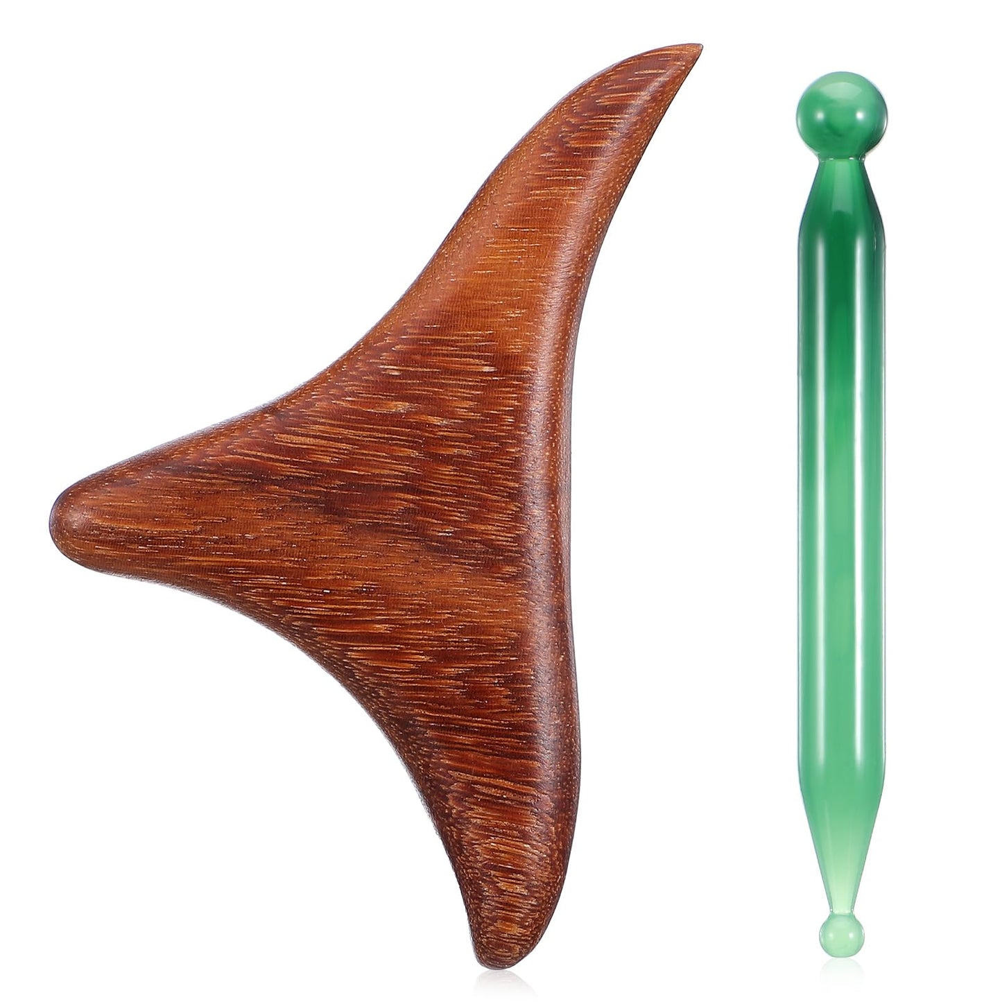 WJIAAA 1 Triangle Wooden Massage Board with 1 Acupressure Massage Stick, Gua Sha Trigger Point Massage, Hand Massager Massage Aid, Wooden Trigger Point Pusher for Back Neck Shoulders Feet Face