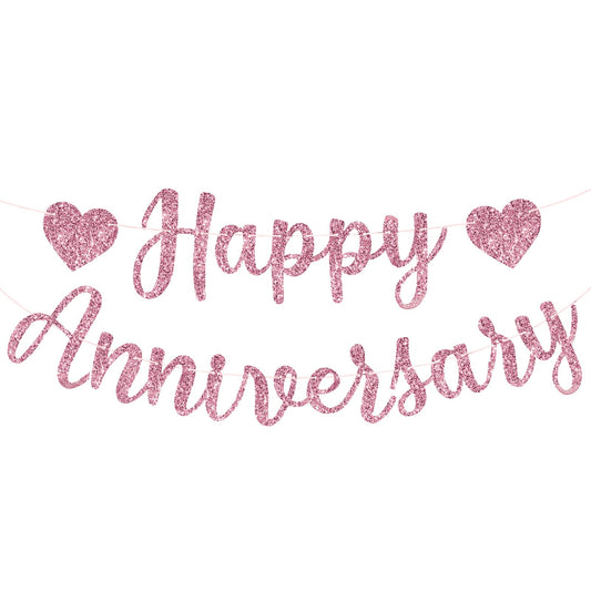 LXUEJIE Happy Anniversary Banner, Glitter Happy Anniversary Decorations No DIY Anniversarys Decor for Wedding Anniversarys Party Decorations(Rose Gold)