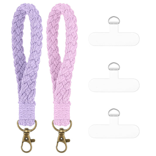 AOZUO Phone Wrist Strap, 2Pcs Handmade Cell Phone Lanyard, Smartphone Wristlet Keychain with Tether Tabs Connector Patch, Phone Case Wrist Lanyard for Women Girls Running Hiking Walking (Pink, Purple)