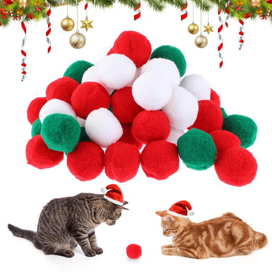 Amaxiu Christmas Cat Balls Toy, Interactive Cat Pom Pom Ball Toys Green Red Kitten Ball Soft Quiet Cat Ball 1 In Small Ball Toy Xmas Party Favor for Indoor Cat Gift Supplies(50 Pcs)
