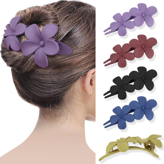 Amabro Flower Hair Clips, 5PCS Matte Hair Barrettes Floral Hair Claw Non-Slip Hair Clamps Colored Decorative Hairpins Headwear Accessories for Women Girls Bridesmaid Wedding Party