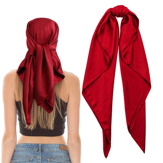 Jeffdad 35" Large Square Satin Head Scarf, Silk Scarf for Women Hair Bandana, Head Scarves for Hair Wrapping and Sleeping at Night(Wine Red)