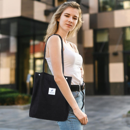 Andibro Corduroy Tote Bag for Women, Canvas Shoulder Cord Handbag with Inner Pocket Large Shoulder Bag with Magnetic Snap Closure Cute Large Purse for College Work Travel Shopping