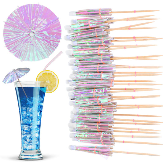 MBAIYO 100Pcs Drink Umbrellas, Cocktail Umbrellas Mini Paper Cocktail Pick with Wood Toothpicks Transparent Party Decorations for Summer Rainbow Lemon Cupcake Toppers Umbrella Party Decorations