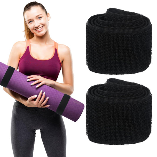 Bewudy 2 Pcs Yoga Mat Strap, Elastic Yoga Mat Strap, Yoga Mat Straps for Carrying, Black Adjustable Yoga Mat Carrier for Exercise Workout Pilates Yoga Mat Storage Gym (2)
