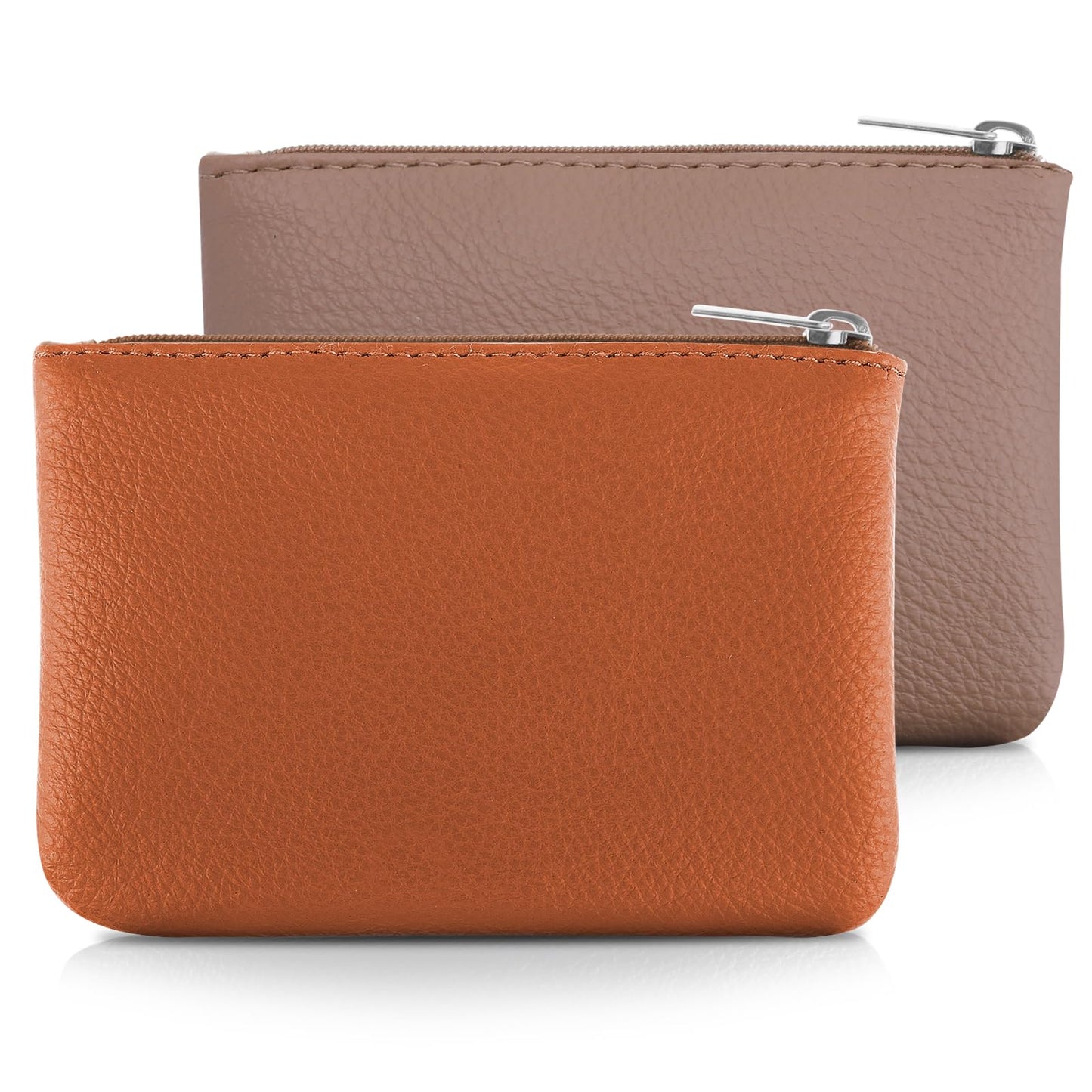 simarro 2Pcs Lychee Pattern Coin Purse, PU Zipper Portable Coin Purse Mini Change Wallet Coin Pocket for Women Credit Card ID Key Headset Lipstick Organizer (Flesh Color+Brown)