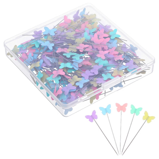 MBAIYO Pack of 250 Butterfly Head Pins, Sewing Needles Pins with Head Butterfly Long 5.3 cm Multicoloured Head Pins with Storage Box Sewing Pins for DIY Sewing Crafts Crafts