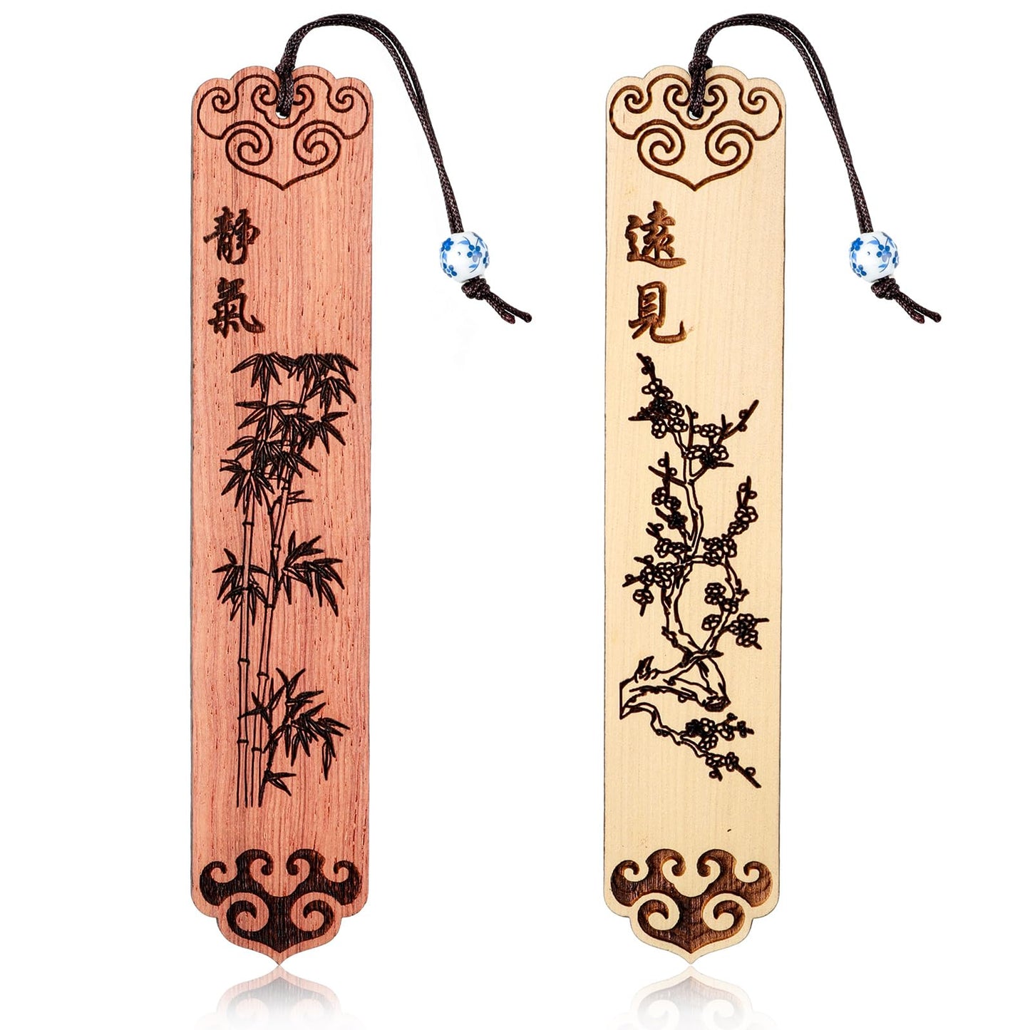 Amaxiu 2 Pcs Unique Handmade Wooden Bookmark, Vintage Engraved Book Marks Valentines Day Gifts for Him Her with Pendant Wedding Anniversary Men Women Gift Book Lovers Birthday Teachers Gift(B)