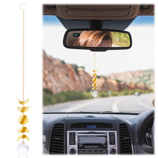 Jeffdad Sun Catcher Car Accessories, Hanging Crystal Rearview Mirror Car Pendant Hanging Rope Beaded Decoration Car Decoration Gifts for Boyfriend and Girlfriend for Home Office Car