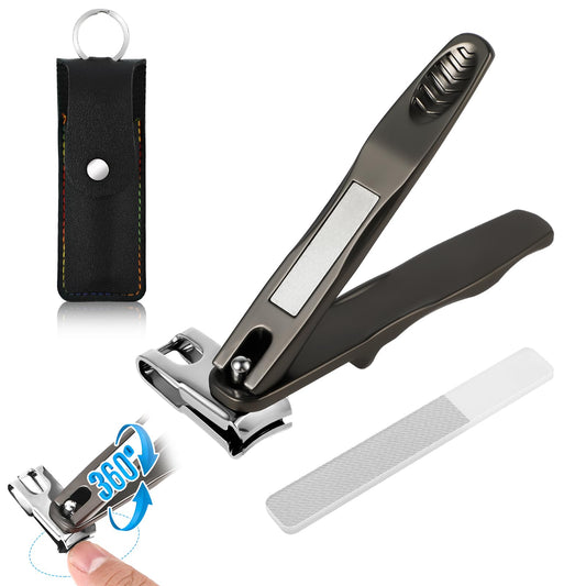 Bewudy 360 Rotation Nail Clippers for Seniors, Stainless Steel Toenail Clippers for Seniors, Long Handled Toenail Clippers for Seniors Thick Toenails, Toe Nail Clippers Set with Files (Black)