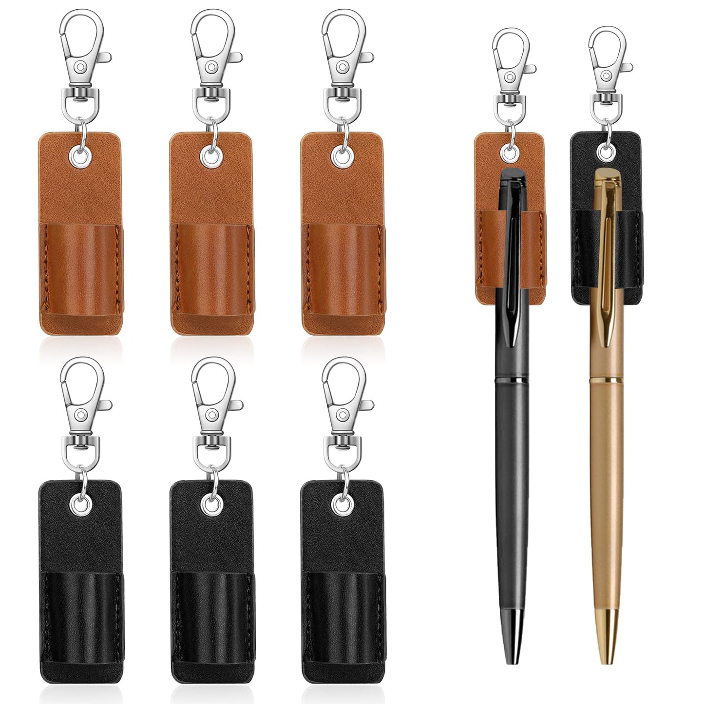 Molain 6Pcs Portable Lanyard Pen Holder, Leather Badge Pencil Holder Leather Pen Pouch Holder Pocket Protector for Badge Pen Holder Keychain or Neck Lanyard (Black, Brown)