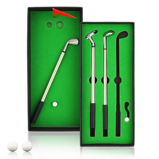 Amaxiu Golf Pen Set, Mini Golf Club Putter Ballpoint Pen Golfers Gift Box Set with 2 Balls Flag Golf Ball Point Pen Office Supplies Novelty Gift for Men Friends Desk Decor