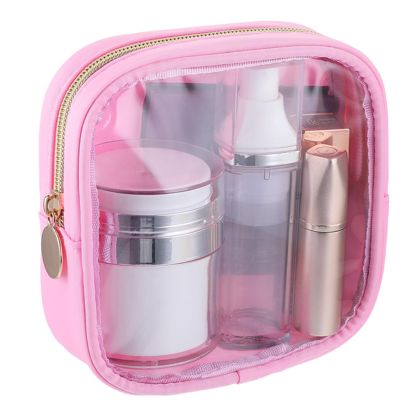 TIESOME Small Clear Makeup Bags with Zipper, Cute Waterproof Cosmetic Bag Travel Toiletry Bag PVC Transparent Makeup Organizer Bag Coin Purse Mini Makeup Bag Nylon Travel Pouch for Women(Pink)