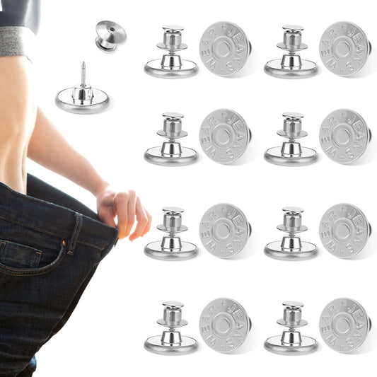 Amaxiu 8 PCS Button Pins for Jeans, 17mm Jean Button Replacement No Sew No Tool Metal Pants Button Reusable Pants Button Tightener for Loose Jeans(Style-B)