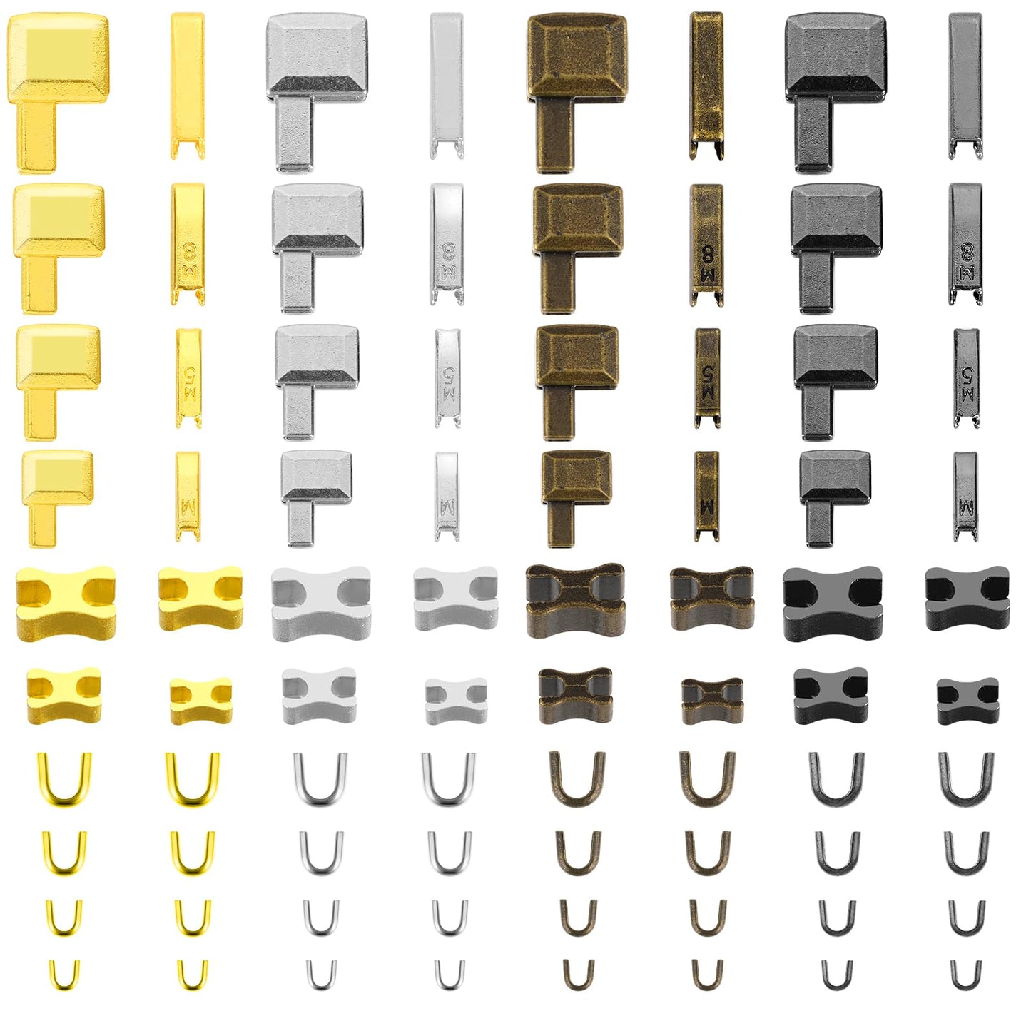 Amabro 80 PCS Metal Zipper Latch Slider Retainer, 4 Color #3#5#8#10 Insertion Pin Zipper Top Stop Plug Repair Bottom Zipper Stopper for Metal Zipper Repair Zip Jackets Coats DIY Sewing Replacement