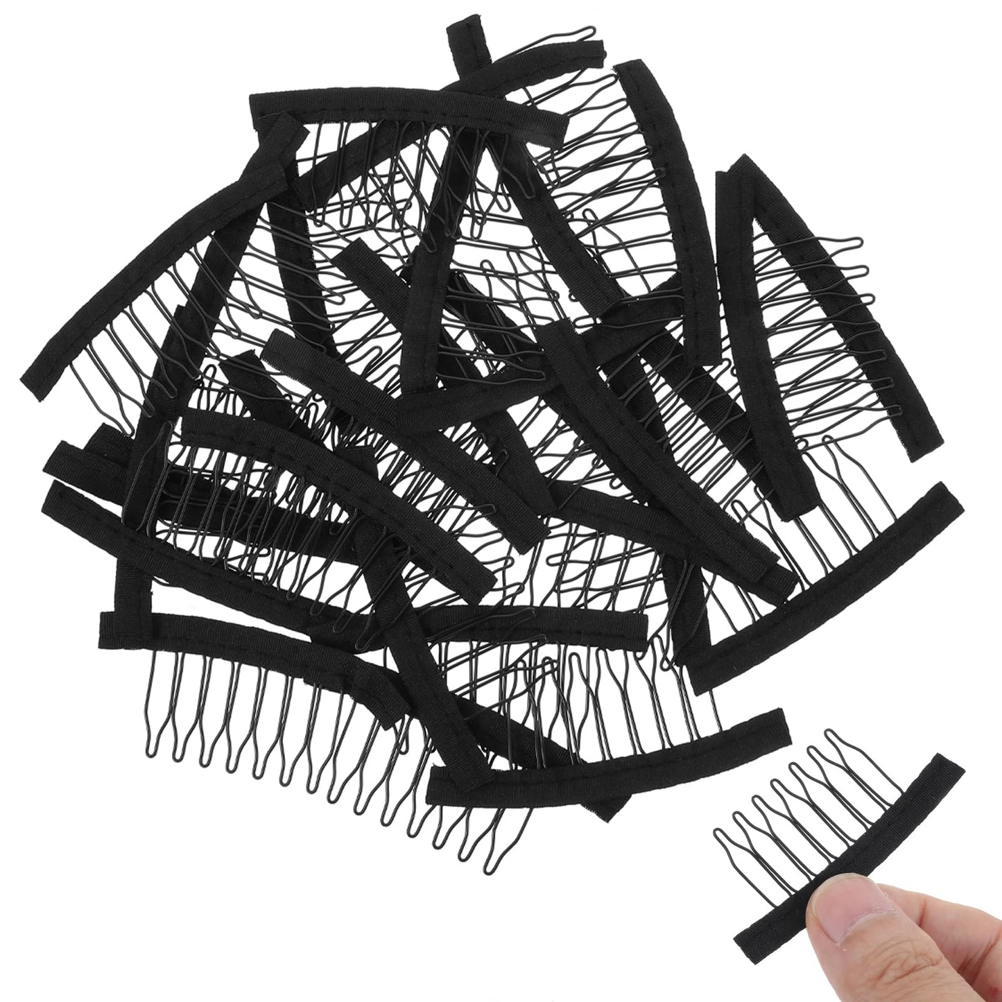 GEEHUA 30PCS Wig Combs, 7-teeth Wig Clips Steel Teeth with Cloth for Making Wig Caps Wig Accessories Tools to Secure Wig Hairpiece Caps