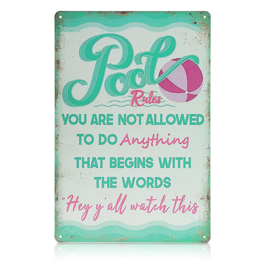 Andibro Funny Pool Rules Metal Sign, Vintage Pool Wall Decoration Swimming Pool Safety Plaque Signs Personalized Swimming Pool Sign 12x8in for Swimming Pool Beach Water Park Decor Outdoor (B)