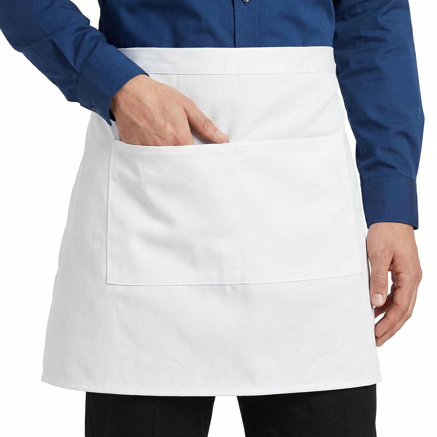 Yuanchu White Waist Apron with 2 Pockets Waiter's Apron Cooking Apron White Bistro Apron Baking Apron for Bar Restaurant