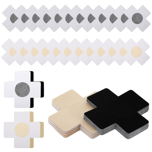 cobee 12 Pairs Nipple Covers, Disposable Cross Breast Covers Self-adhesive Breast Pasties 0.2mm Ultra Thin Satin Fabric Nipple Pasties for Women Girls Any Cup Bra, Waterproof, Black and Nude