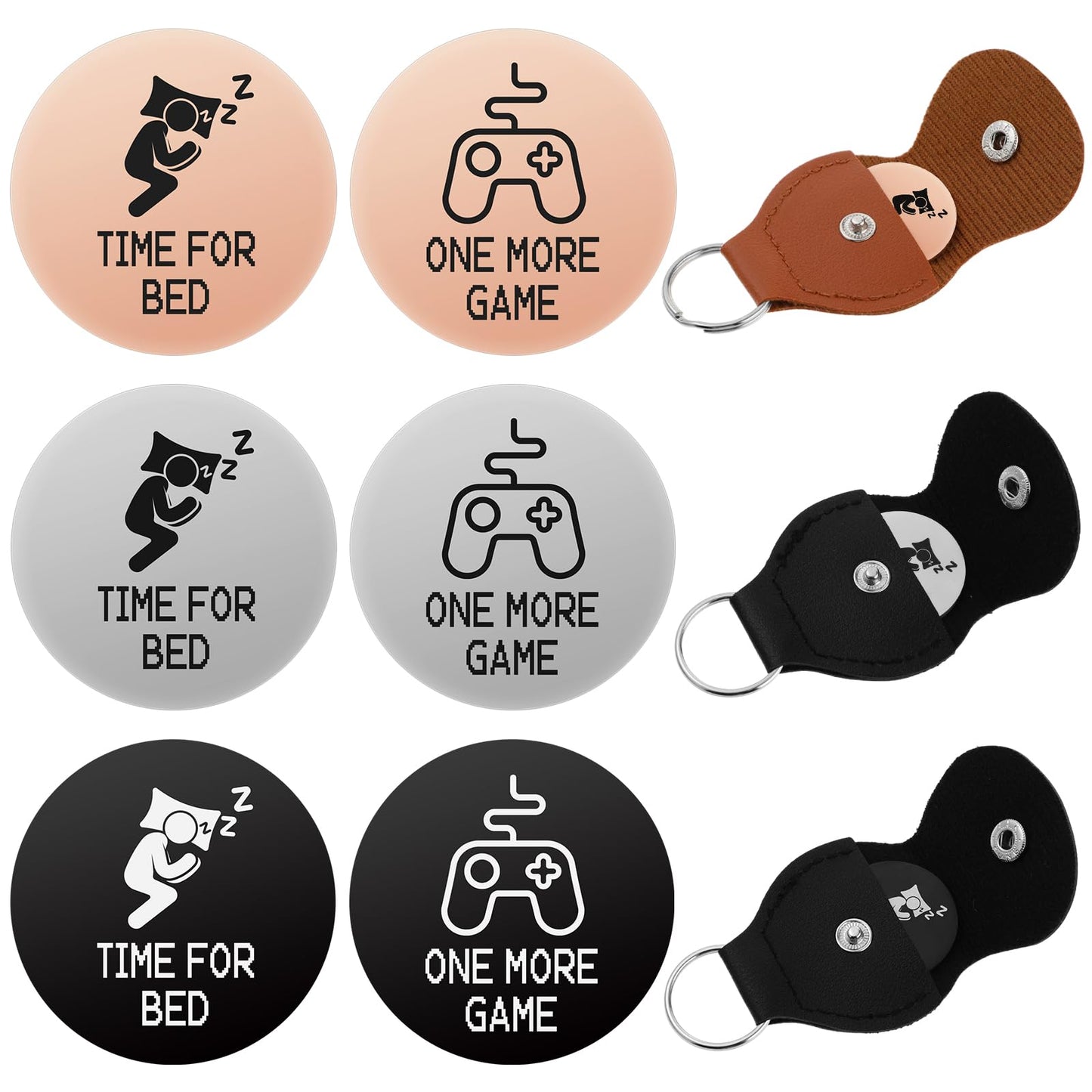 cobee Funny Decision Maker Coin, Double-Sided Destiny Flip Coins Gifts Token with Leather Keyring ONE MORE GAME TIME FOR BED for Boys Girls Games Lover Birthday Friend Gifts(Gold, Silver, Black)