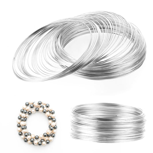 Jeffdad 100 Loop Memory Steel Wire Beading Wire Bracelet Wire for Jewelry Making Wrapping Stones Necklaces and Cable Wire Bracelet (Silver)