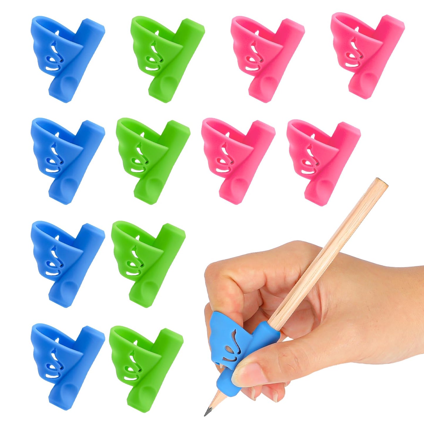 Giantree 12Pcs Writing Aid for Pen, Silicone Pencil Grips for Kids Ergonomic Pencil Grips Writing Posture Correction Tool Learning to Write Pen Holder for Children Adults