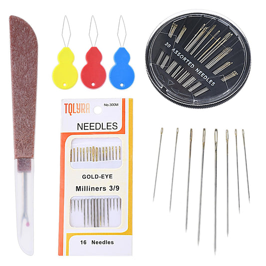 Bewudy 30 Pcs Hand Sewing Needles for Sewing Repair, 16Pcs Gold Eye Hand Sewing Needles with 2 Threaders, Stainless Steel Embroidery Needles for Hand Sewing Yarn Knitting Art Crafts