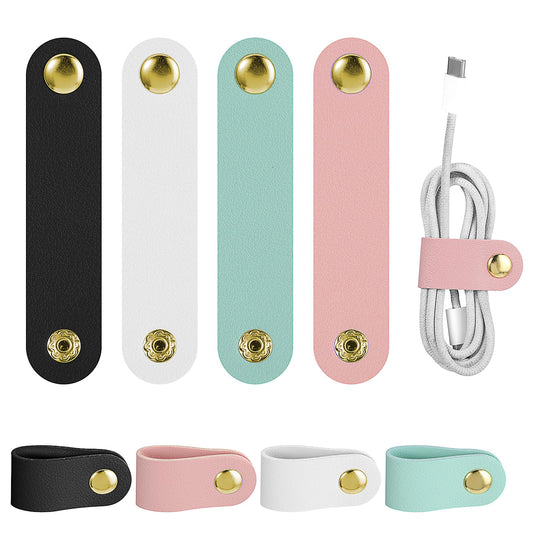 AOZUO 8Pcs Cord Organizer, Leather Cable Straps Reusable Cable Ties Clips Portable Cable Organizer Holder Keeper Manager for USB Data Holder Earphone Cable?White, Black, Green, Pink)
