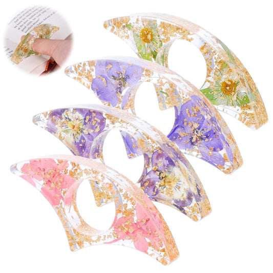 Jeffdad Book Page Holder, 4 PCS Dried Flower Resin Transparent Bookmark Handmade Dried Flower Book Opener Holder Thumb, Meaningful Gifts for Book Lovers Teachers Students(Style2)