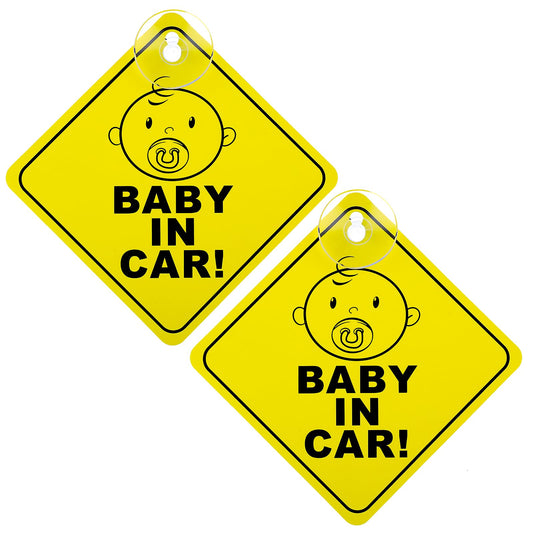 TIESOME 2PCS Baby on Board Sign for Car Warning, Removable Kids Safety Warning Sticker Sign for Car Warning with Suction Cups Durable Baby Sticker Decal (Baby in Car)
