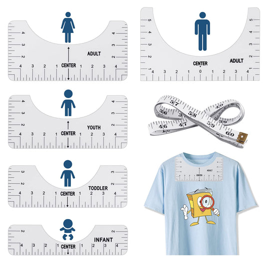 Molain T-shirt Ruler Guide, 5 Pieces T-Shirt Alignment Tool to Center Design T-Shirt Sewing Collars Center Design for Adult Youth Toddler Infant