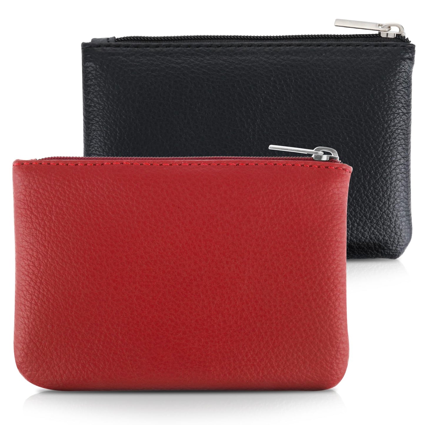 simarro 2Pcs Lychee Pattern Coin Purse, PU Zipper Portable Coin Purse Mini Change Wallet Coin Pocket for Women Credit Card ID Key Headset Lipstick Organizer (Black+Red)