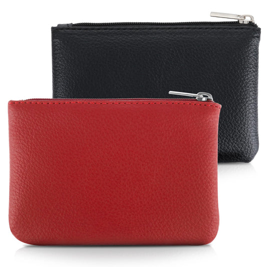 simarro 2Pcs Lychee Pattern Coin Purse, PU Zipper Portable Coin Purse Mini Change Wallet Coin Pocket for Women Credit Card ID Key Headset Lipstick Organizer (Black+Red)