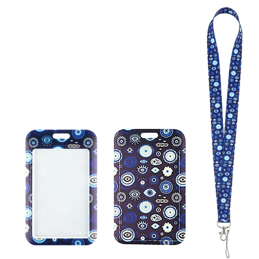 Amaxiu Evil Eye ID Badge Holder with Breakaway Lanyard, Cute Neck Lanyard with ID Card Holder Card Name Tag Badge Protector Cover for School Office Keys Nurse Women's Gift (B)