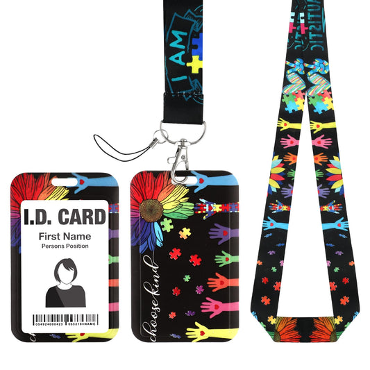 Amaxiu Autism Awareness Lanyard with ID Badge Holder, Hard Card Holder ID Card Protector Aesthetic Lanyard Vertical ID Protector Case for Women Men