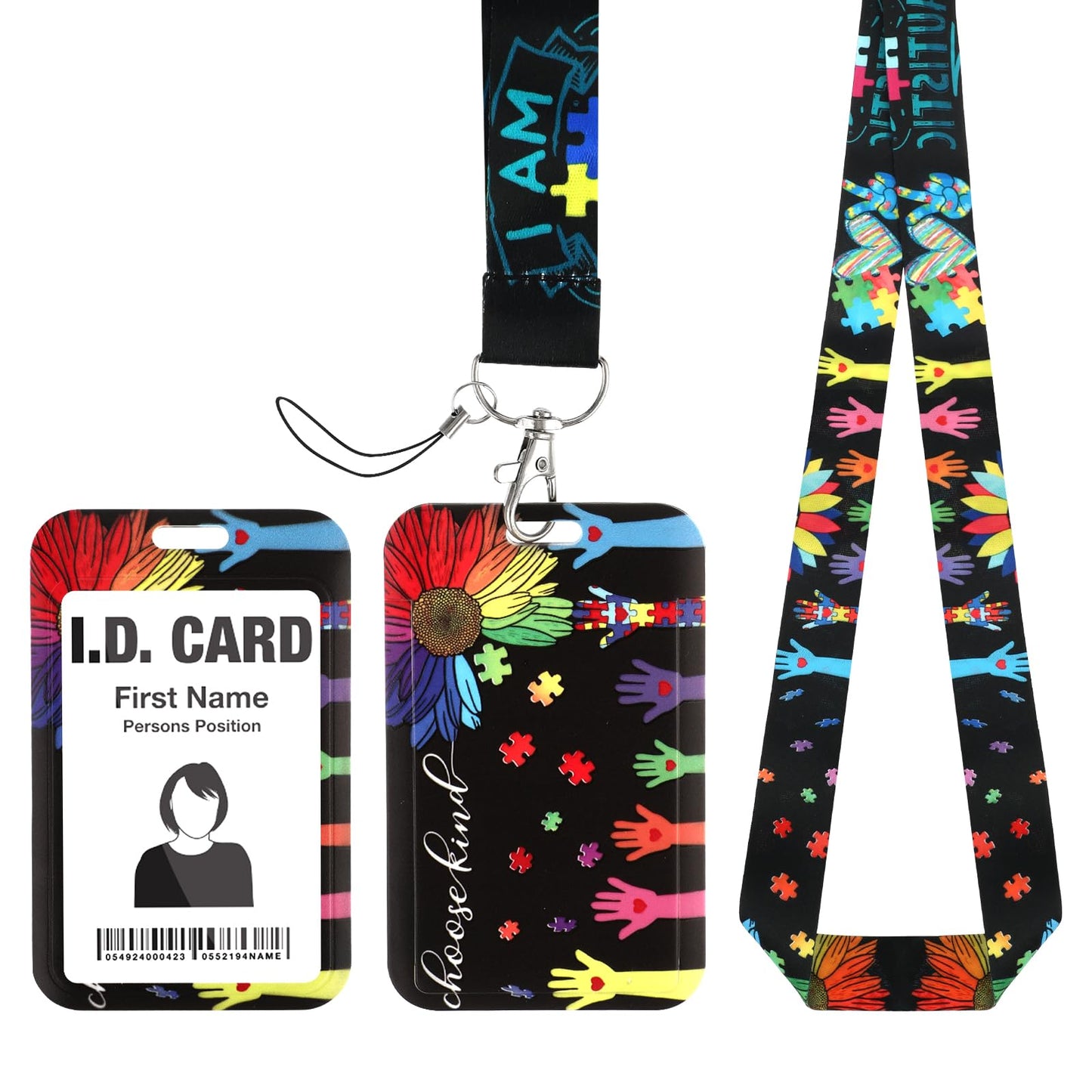 Amaxiu Autism Awareness Lanyard with ID Badge Holder, Hard Card Holder ID Card Protector Aesthetic Lanyard Vertical ID Protector Case for Women Men
