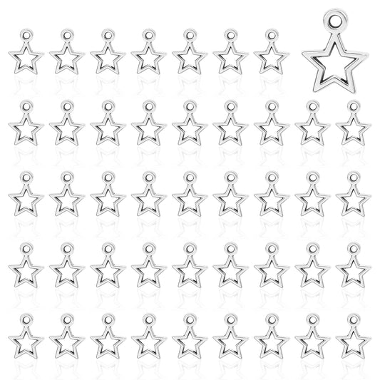 Jeffdad 150PCS Mini Star Shape Charms Silver Metal Star Pendants Flat Star Charms for Charms DIY Bracelets Necklace Jewelry Making Craft Supplies