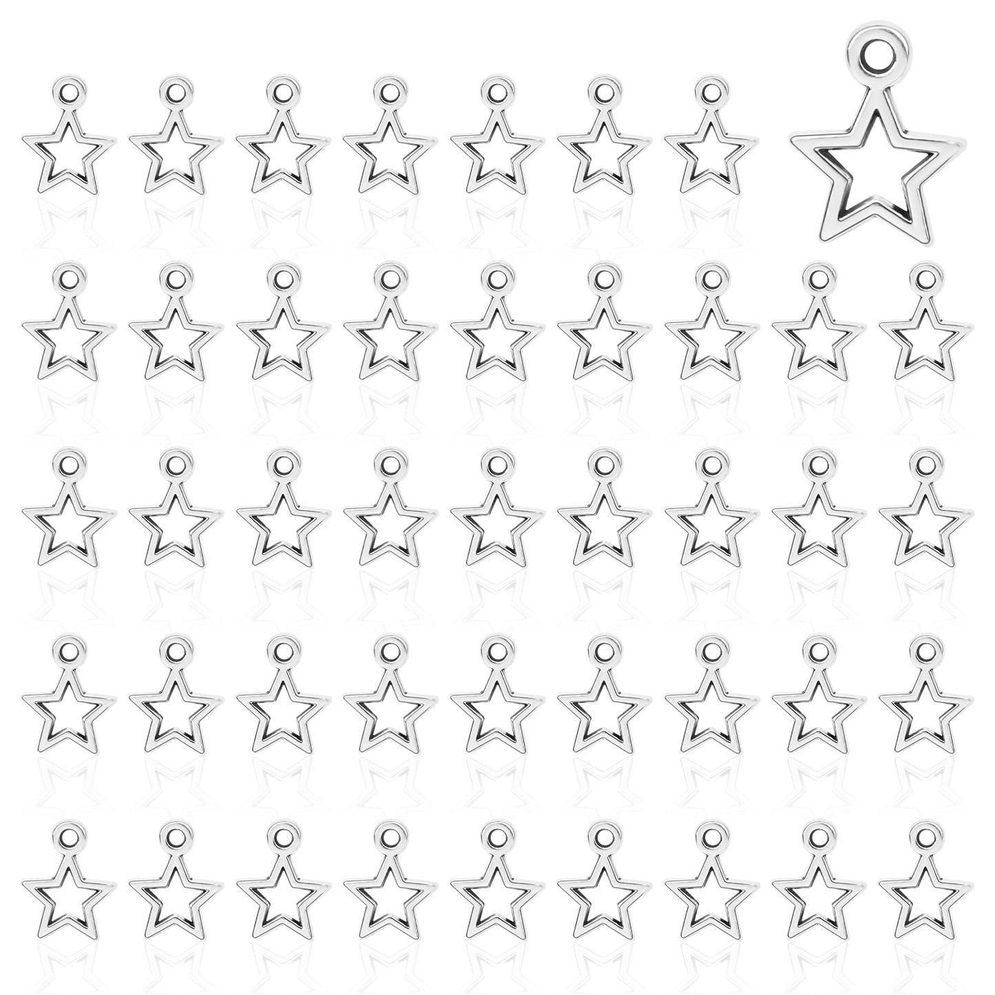 Jeffdad 150PCS Mini Star Shape Charms Silver Metal Star Pendants Flat Star Charms for Charms DIY Bracelets Necklace Jewelry Making Craft Supplies