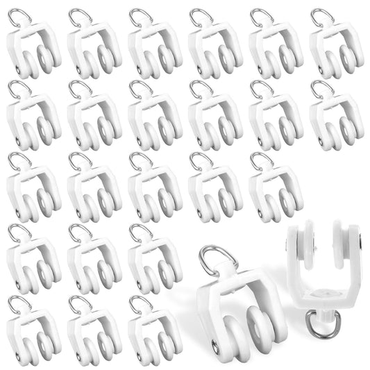 Giantree Curtain Track Rollers, 50/25PCS Ceiling Curtain Track Hooks Flexible Bendable Clips 11 mm White Plastic Drapery Rail Gliders with Hooks for Shower Curtain Window Straight Curved Tracks (25)