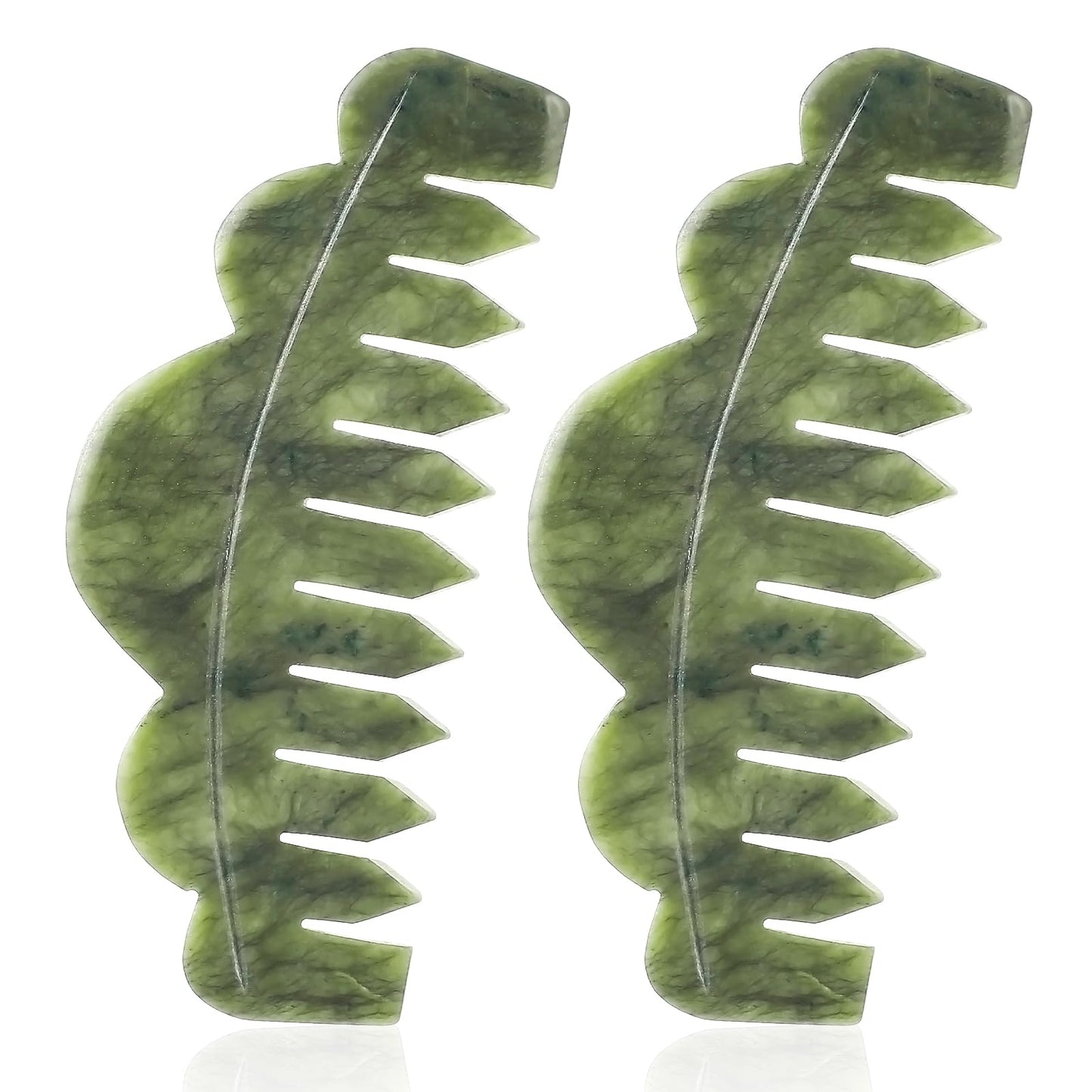 GEEHUA 2Pcs Jade Stone Massage Comb, Guasha Scraping Scalp Comb Multifunctional Handheld Head Massage Tools for Puffiness Reducing Head Caring Relaxation Jawline Sculpting