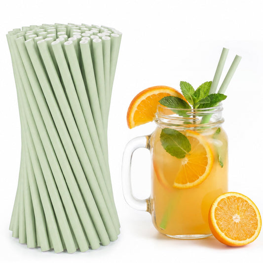 Amabro 100 × Disposable Paper Straws Sage Green Biodegradable 19.7 cm