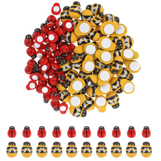 Molain 100 Pcs Wood Bees and Wood Ladybugs, 50 Pcs Flatback Bees 50 Pcs Wooden Ladybugs Tiny Bees Ladybugs Self-Adhesive Embellishments for DIY Craft Scrapbooking Wreath Party Home Decoration