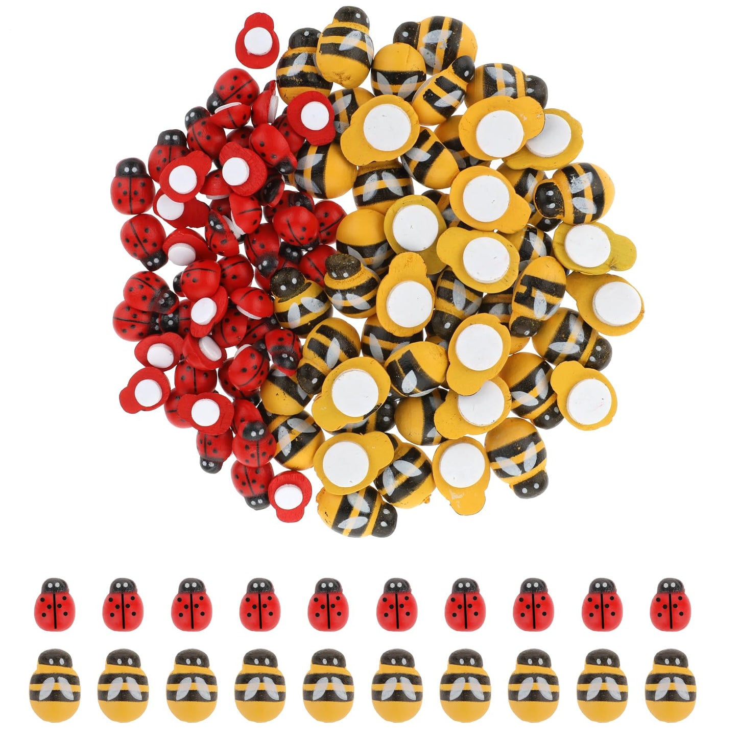 Molain 100 Pcs Wood Bees and Wood Ladybugs, 50 Pcs Flatback Bees 50 Pcs Wooden Ladybugs Tiny Bees Ladybugs Self-Adhesive Embellishments for DIY Craft Scrapbooking Wreath Party Home Decoration