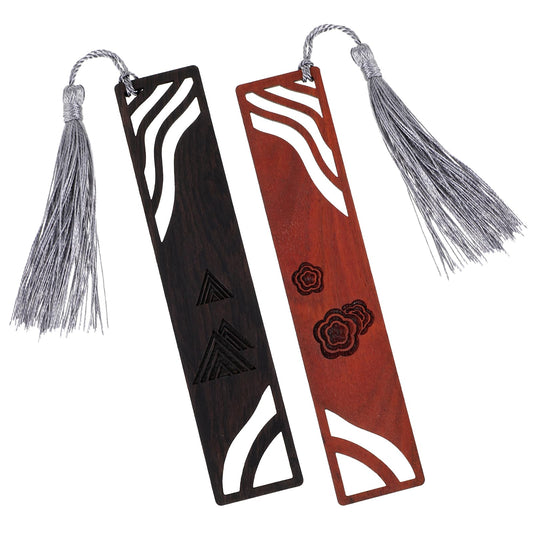 Amaxiu Wooden Bookmark for Book Lovers, 2 PCS Handmand Carving Landscape Book Marks with Tassel Vintage Hollow Out Book Markers Gift for Men Women